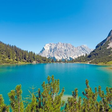 Seebensee lake below Zugspitze in the Tyrolean Alps