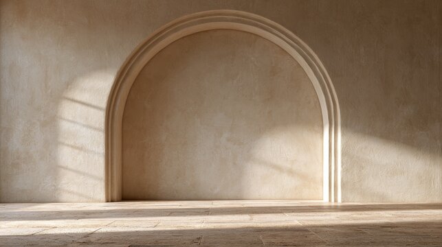 Minimal beige recessed arch in soft natural light