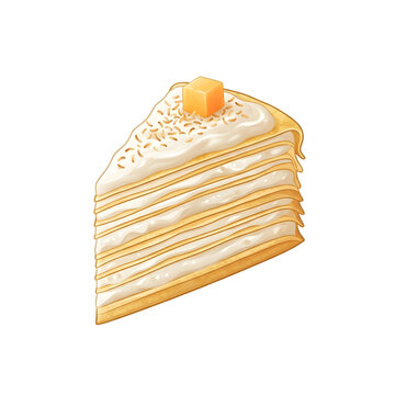 Delicious Slice of Mango Crepe Cake Illustration Isolated on White Background