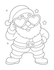 Fototapeta premium Santa Claus Wearing Love Heart Glasses Coloring Page for Kids. Easy Printable Christmas Holiday Activity Sheet.