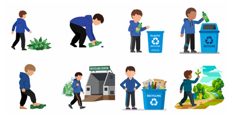 Fototapeta premium Educational Recycling Process Illustration for Kids: Environmental Protection and Waste Management Concept
