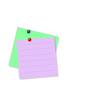 Two sticky notes attached with push pins