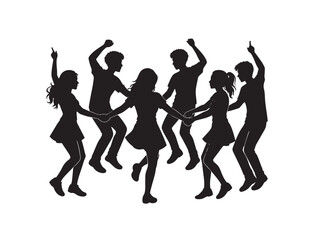 Fototapeta premium Group of energetic young people dancing in a circle for a New Year celebration vector art