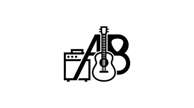 AB music logo with acoustic guitar and amplifier.