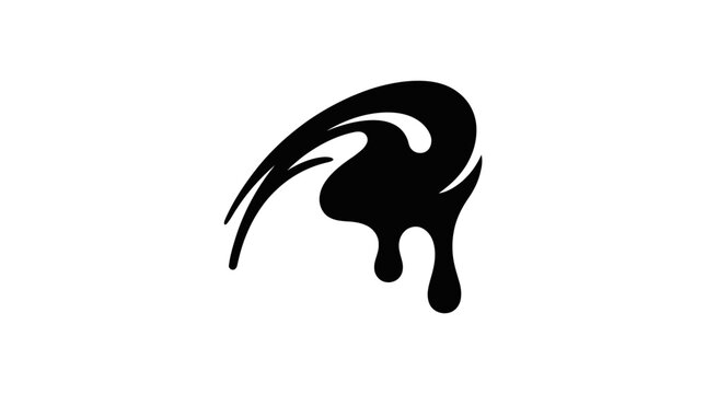 Abstract black liquid paint splash drip icon.