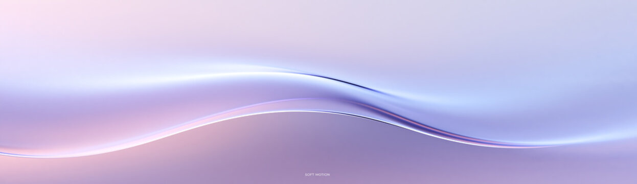 Panoramic abstract background with soft pastel fluid waves. Elegant 3D flowing glossy curves in light purple and pink. Minimalist modern luxury presentation backdrop