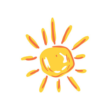 Hand drawn sun icon bringing bright, warm, and positive energy with a playful, sketchy style, perfect for childhood themes and summer concepts