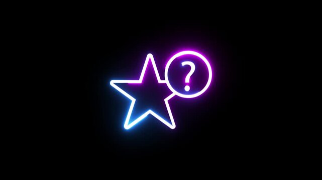 Neon star icon with question mark glowing on black background for interface design assets.