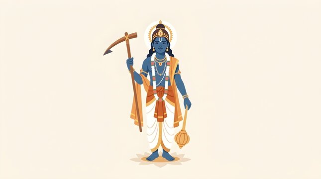 balarama jayanti, balaram jayanti, lord balarama, lord balaram, lord krishna brother, balram, baladeva, haladhara, plough, hala weapon, mace, gada weapon, blue skin, peacock feather crown, halo aura, 