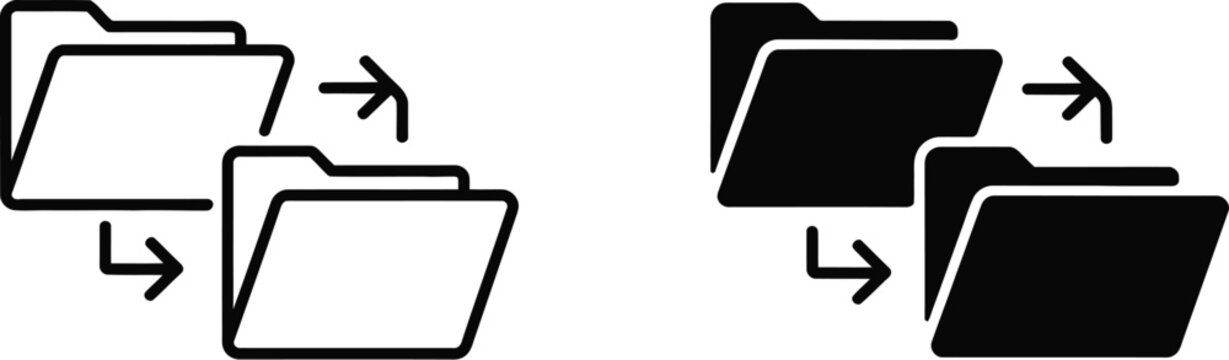 File transfer and data exchange folder icons with opposing arrows for migration, synchronization, sharing, and digital information management.