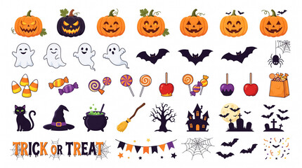 Fototapeta premium Halloween element set stickers and spooky decorations isolated on white background.