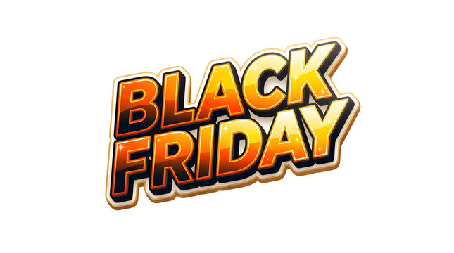 Black Friday 3D text effect, golden orange gradient sale sign, bold promotional lettering for retail marketing and seasonal discounts