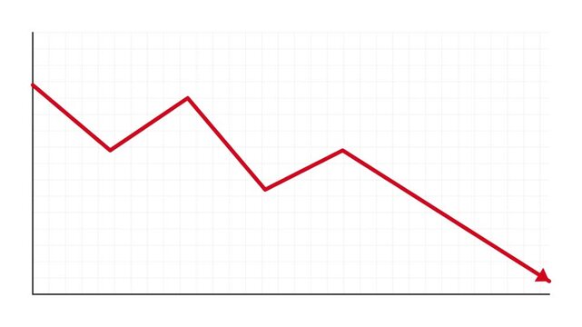 Red declining line chart showing financial loss and business decrease on grid background