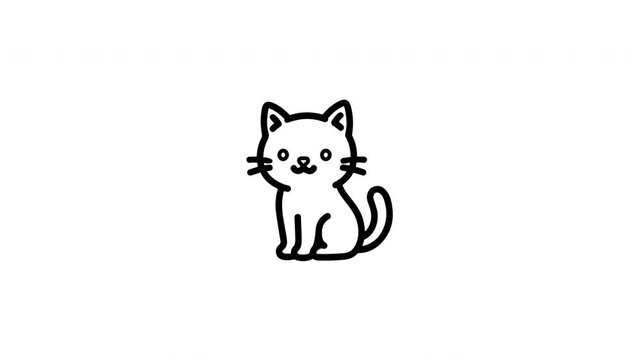 Animated cute cat line art icons blinking on white background