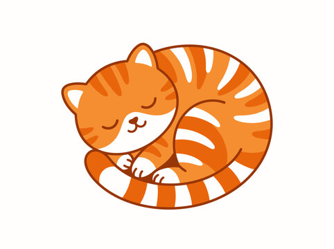 Orange tabby cat curled up in a sleeping position vector illustration