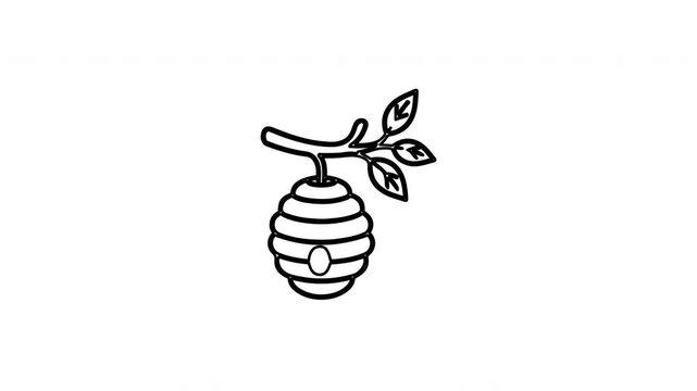 Minimalist beehive icons on tree branch line art animation