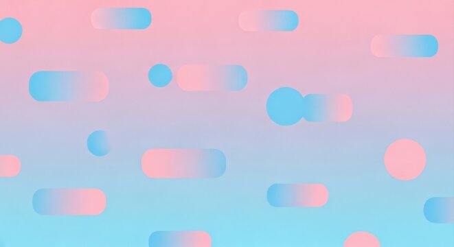 Soft pastel background, featuring a pattern, of floating rounded, rectangles and circles, with a smooth, gradient transition from, light pink to, sky blue, creating, a gentle and, airy aesthetic