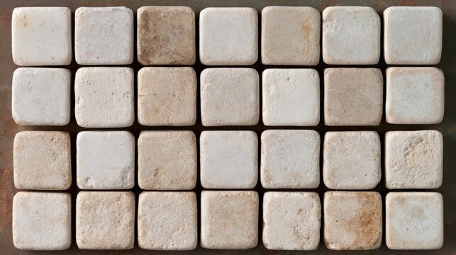 Rustic square stone tile grid viewed from above