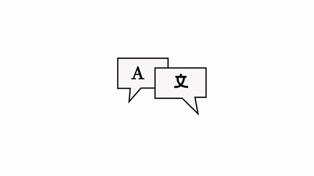 Translator Icon with Multilingual Speech Bubbles on White Background 4k video,