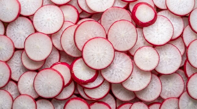 freshly sliced radishes covering the entire frame