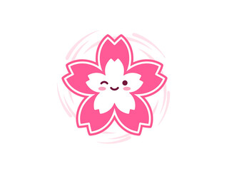 Fototapeta premium Pink cherry blossom with a smiling face a vector illustration