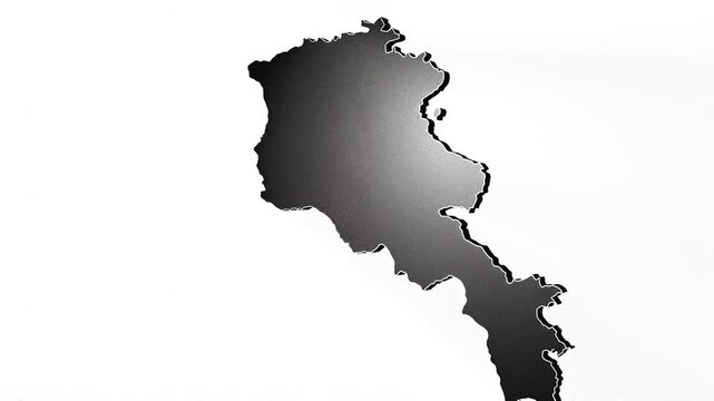 Armenia map shape zoom in with light effect country outline geographical black silhouette.