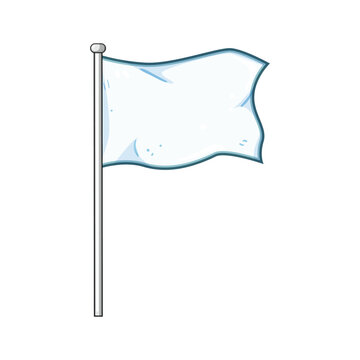White flag waving on a pole, symbolizing peace, truce, or surrender, conveying concepts of agreement, capitulation, or a request for negotiation in a simple cartoon illustration