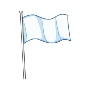 White flag waving on a metal pole symbolizing peace, surrender, and a truce, presented as a clear and simple cartoon illustration on a clean white background