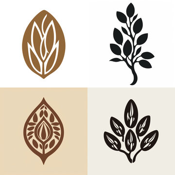 Set of four minimalist botanical leaf icons and organic nature symbols for branding design.