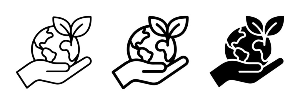Earth icon in hand, eco-friendly concept, green planet care, sustainability symbol, environmental protection vector
