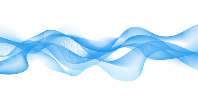 Vector blue abstract decorative flowing waves design isolated on white background