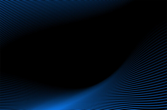 Vector abstract dark background with blue glowing wavy lines