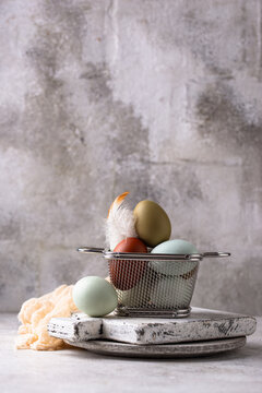 Farm blue green and brown color chicken eggs