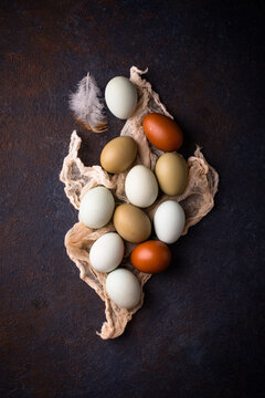 Farm blue green and brown color chicken eggs