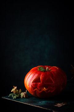 Halloween jack-o-lantern from pumpkin on dark background