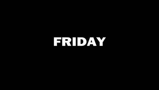 Monday to Sunday Days of the Week Scrolling Text Animation on Transparent Background, 4K Weekly Calendar