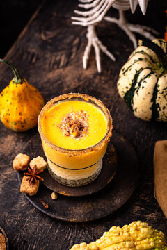 Autumn hot drink spicy pumpkin smoothie or latte