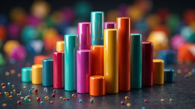 Colorful 3D bar charts representing population research and demographic changes.