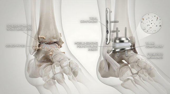 Transparent Ankle Replacement with Total Arthroplasty and Polyethylene Bearing