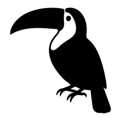 Fototapeta premium Minimalist black and white silhouette icon of a tropical toucan bird isolated on a white background