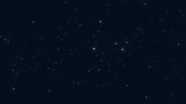 Dark star field with white points of light forming scattered star clusters across a deep blue background. Layered white and dark blue tones enhance movement and depth.