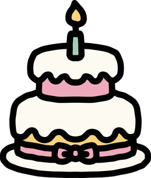 Hand Drawn Birthday Cake with Candles Color Icon