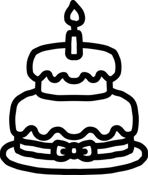 Hand Drawn Birthday Cake with Candles Black Line Icon