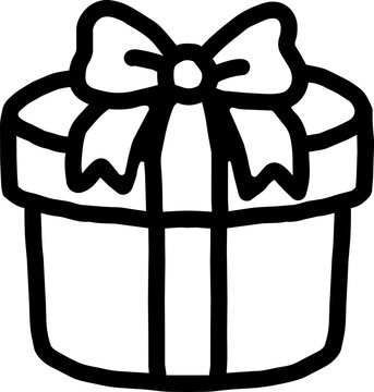 Hand Drawn Birthday Gift Box with Ribbon Black Line Icon