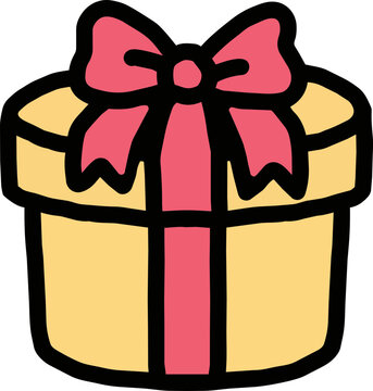 Hand Drawn Birthday Gift Box with Ribbon Color Icon