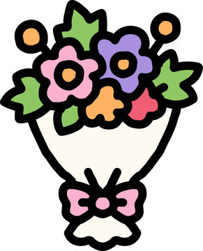 Hand Drawn Celebration Flower Bouquet Gift Color Icon