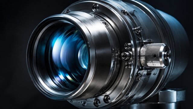 Submarine periscope lens: natural side angle, Extreme macro detail of with polished optical glass