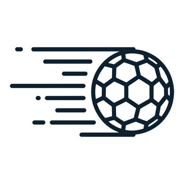 Minimalist icon of a soccer ball moving fast with motion lines in a simple flat vector style