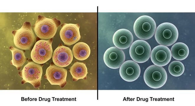 Medical Before and After Drug Effect Visualization Comparing Cellular Condition Before and After Treatment