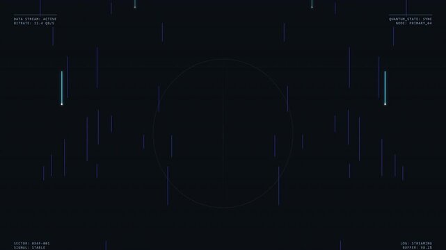 Futuristic digital data flow with glowing blue particles and binary code animation in motion graphics